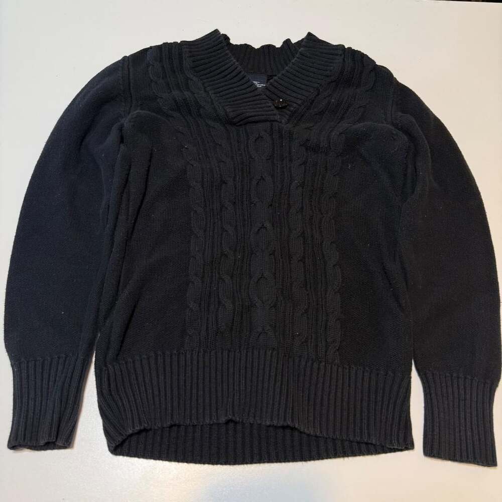 Faded Glory Black Cable Knit Shawl Collar Sweater